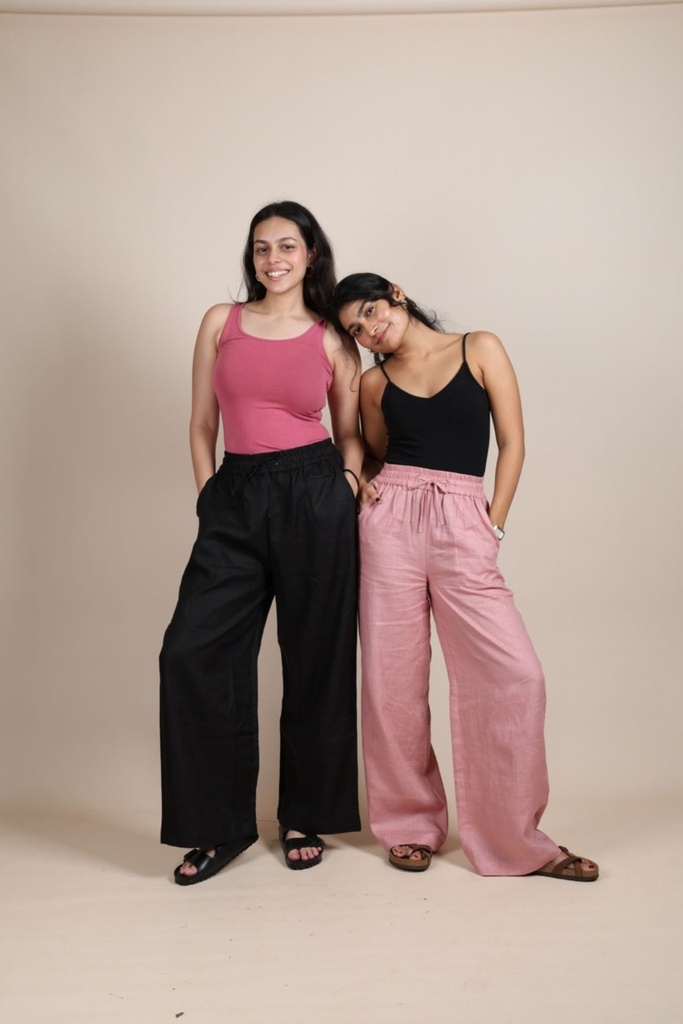 Pure Linen Casual Trousers - Black 