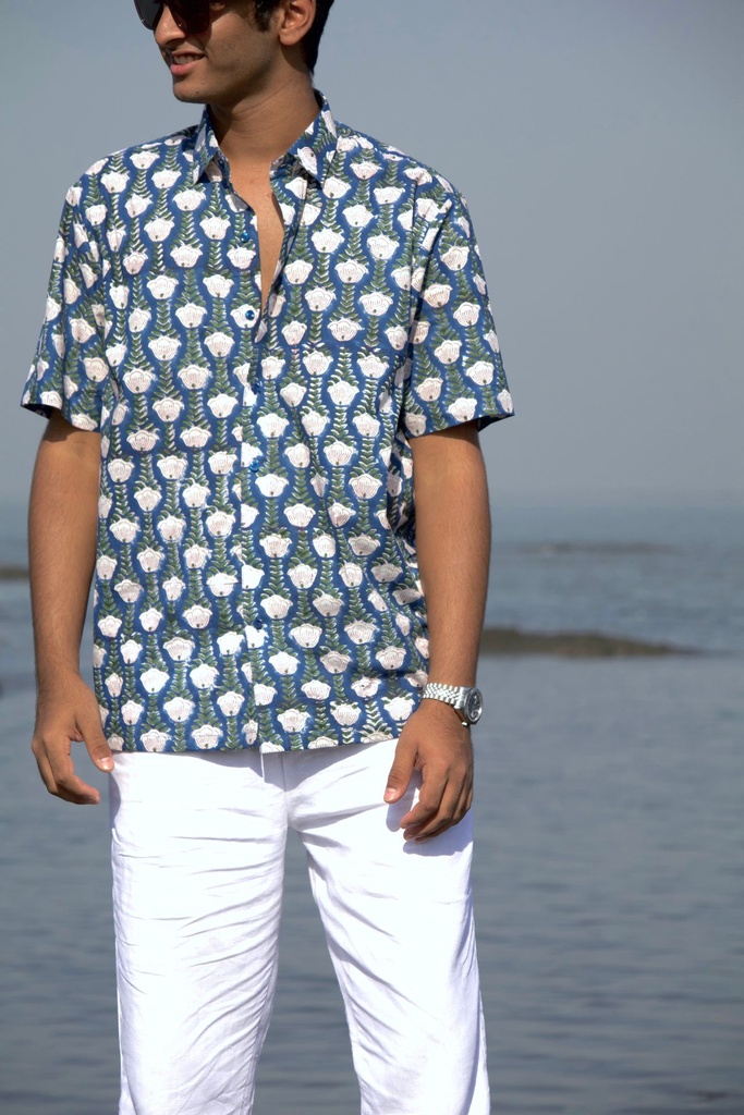 Cotton Half Sleeves Shirt - Indigo