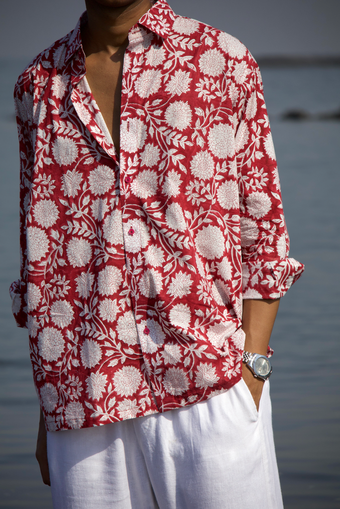 Cotton Full Sleeves Shirt - Red