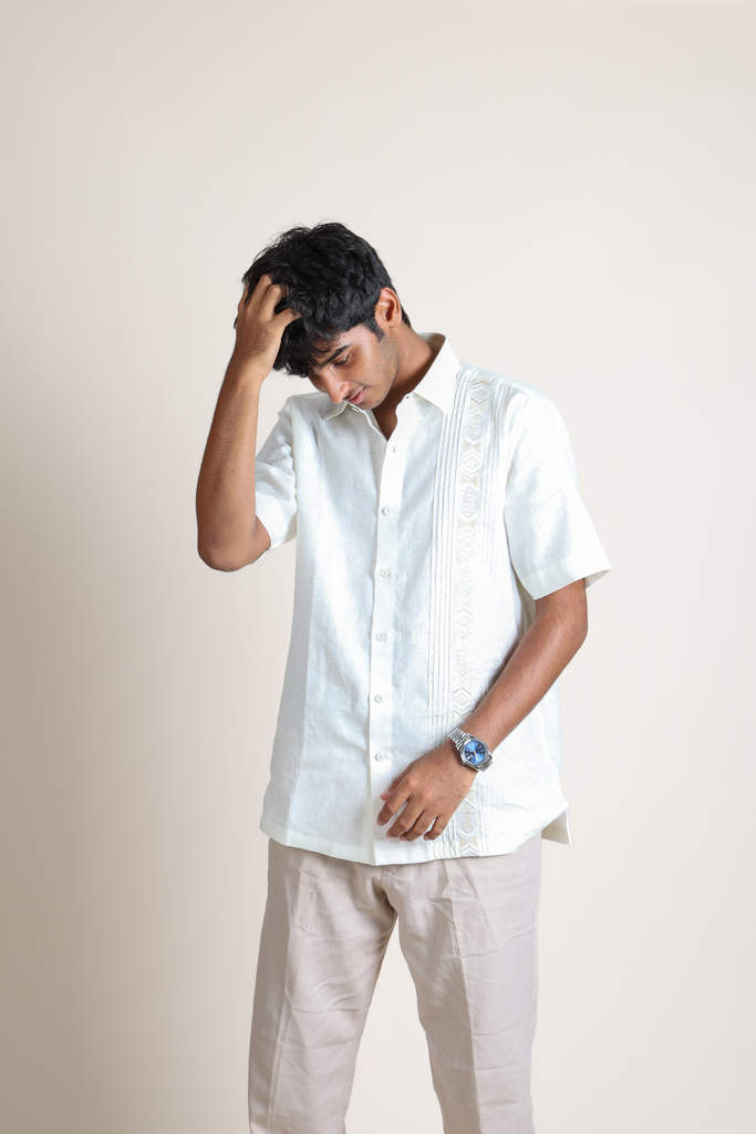 Linen Embroidered Shirt - Cream