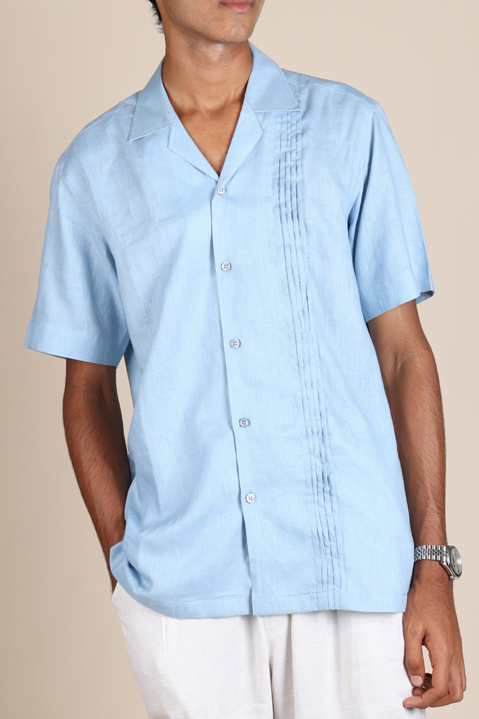 Linen Resort Collar Shirt - Blue