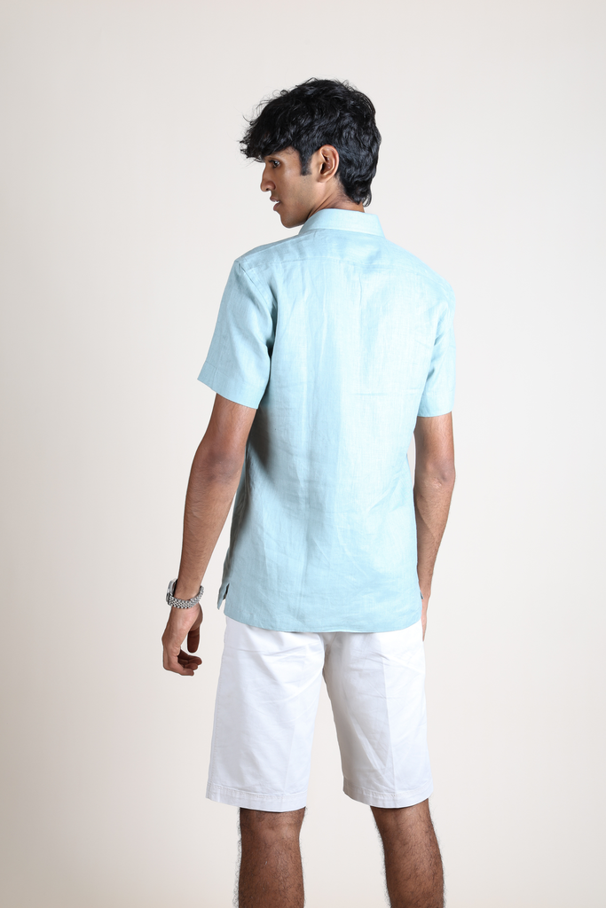 Linen Half Sleeve Shirt - English Blue