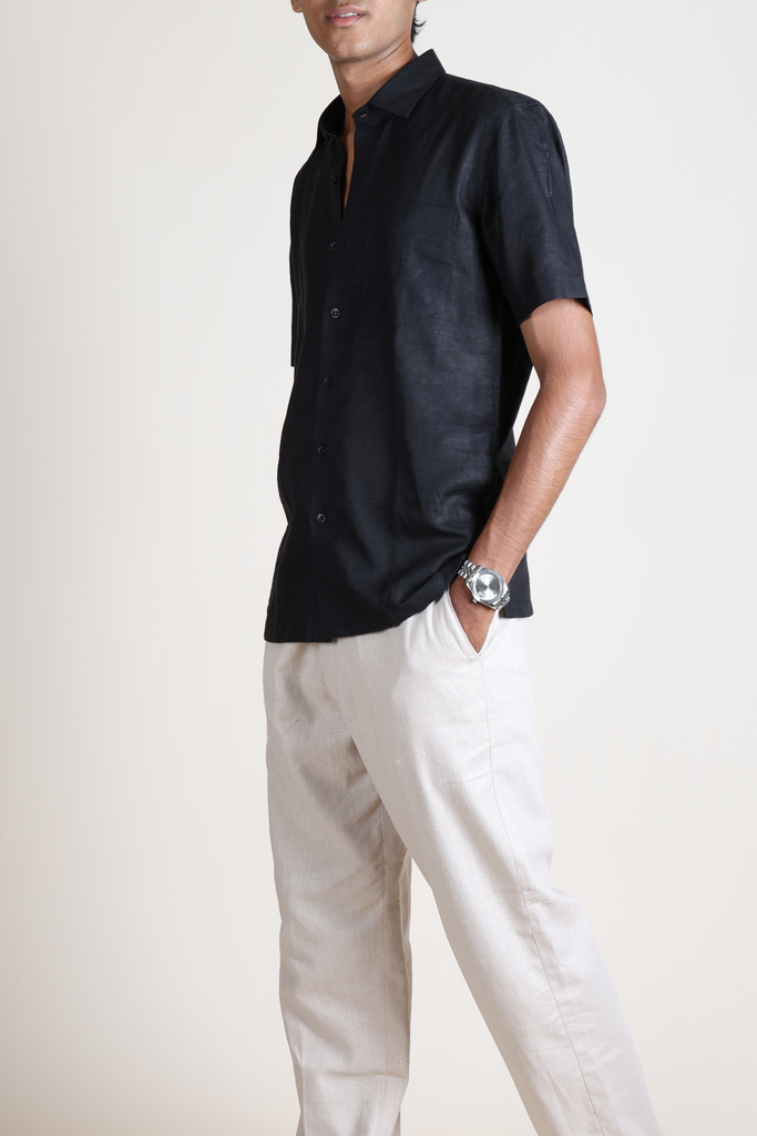 Linen Half Sleeve Shirt - Black