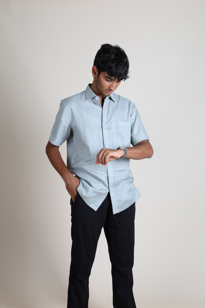 Linen Half Sleeve Shirt - Grey