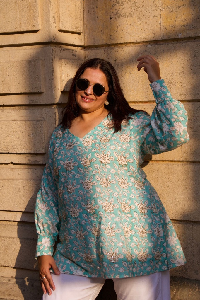 Cotton Hand Embroidered Top - Mint 