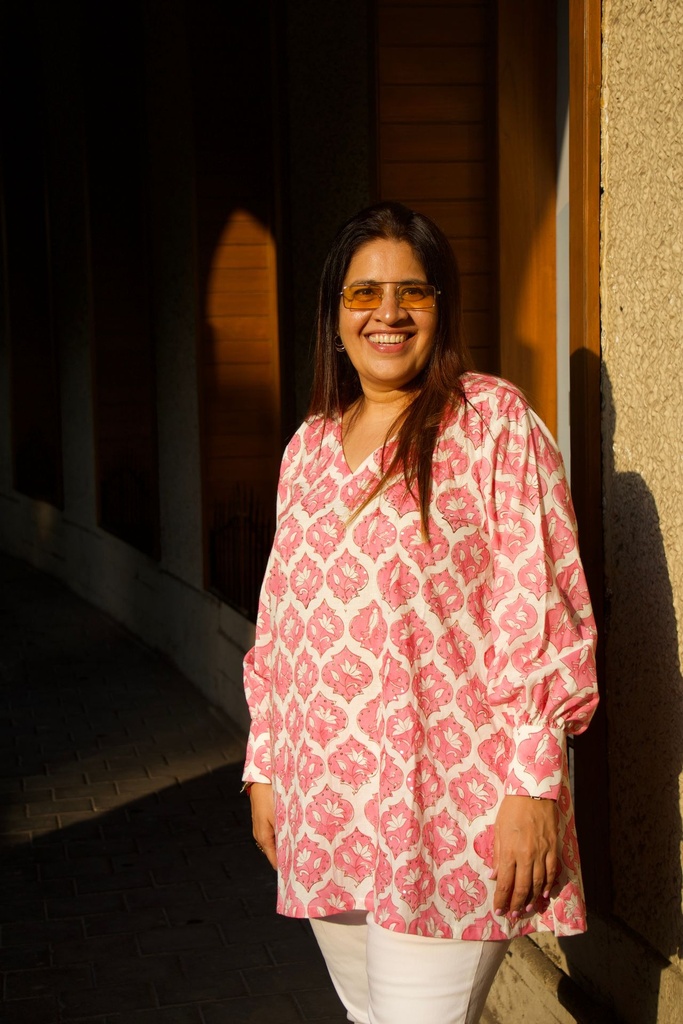Cotton Hand Embroidered Top - Pink 