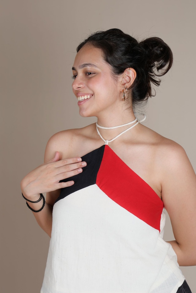 Organic Tie Up Top - Black and red