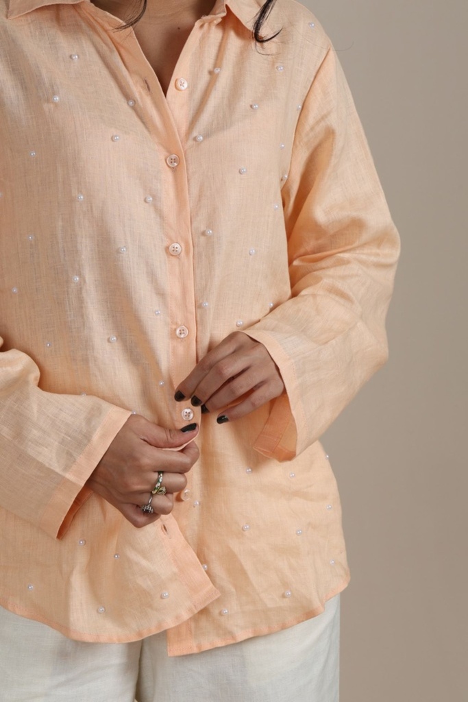 Linen shirt with pearls - Peach 
