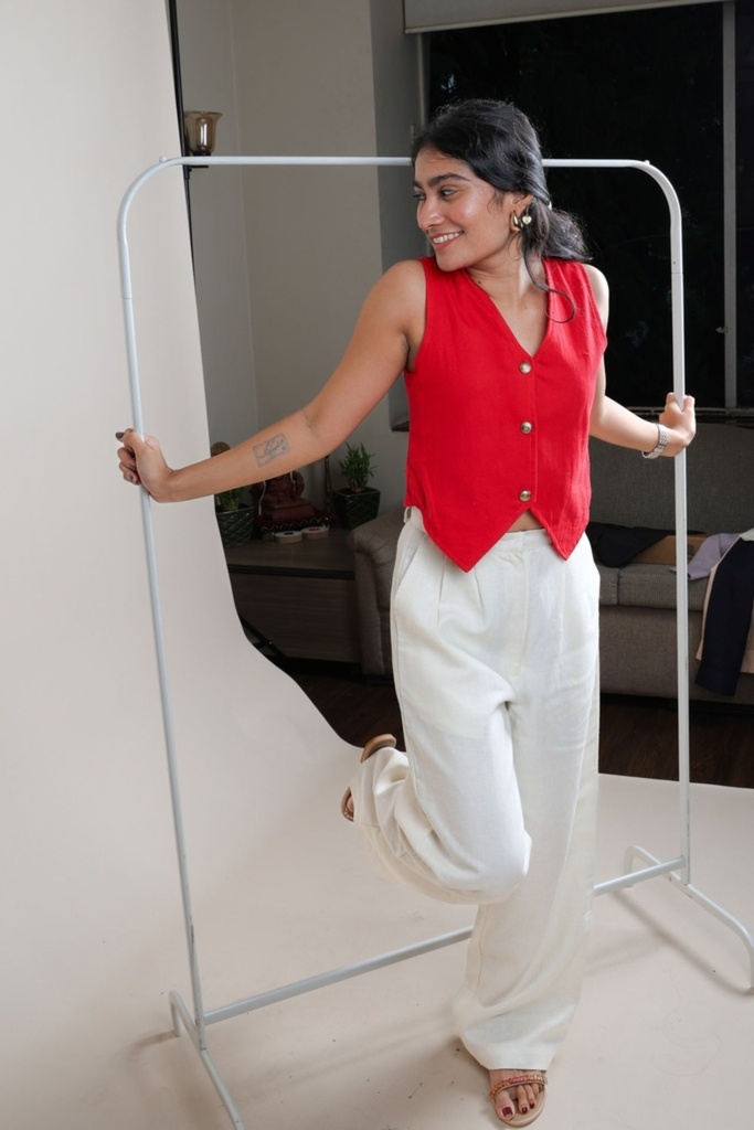 Pure Linen Semi Formal Trousers -  Cream