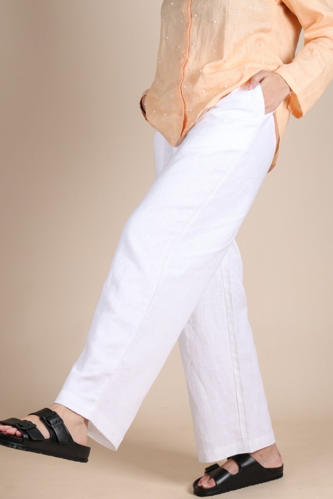 Pure Linen Semi Formal Trousers - White 