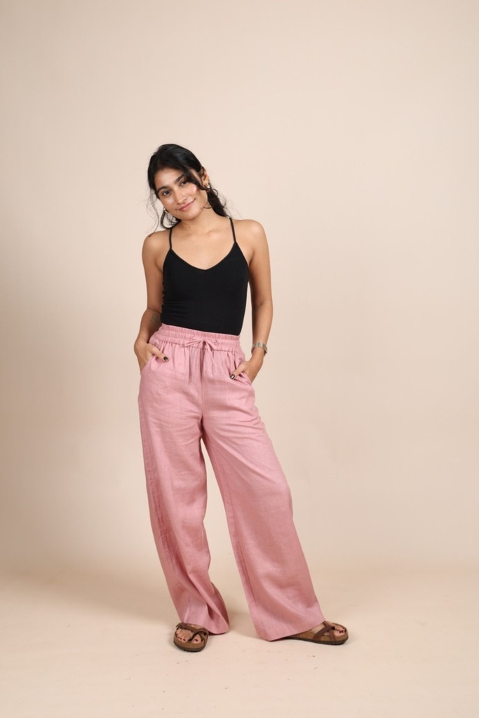 Pure Linen Casual Trousers - Pink