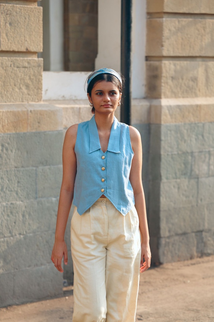 Linen Vest - Blue