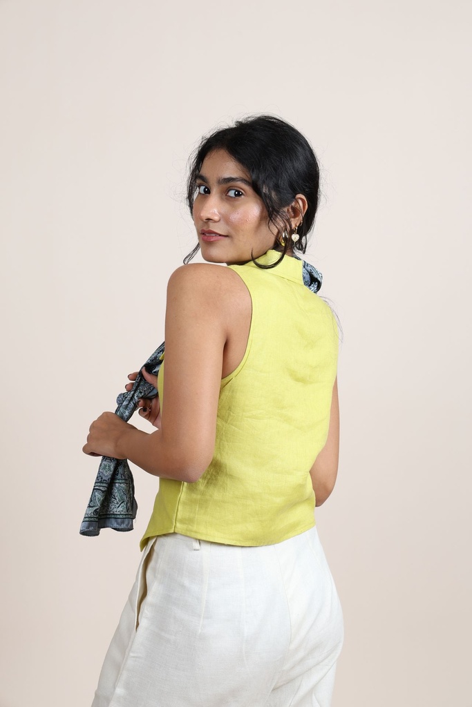 Linen Vest - Lime Green