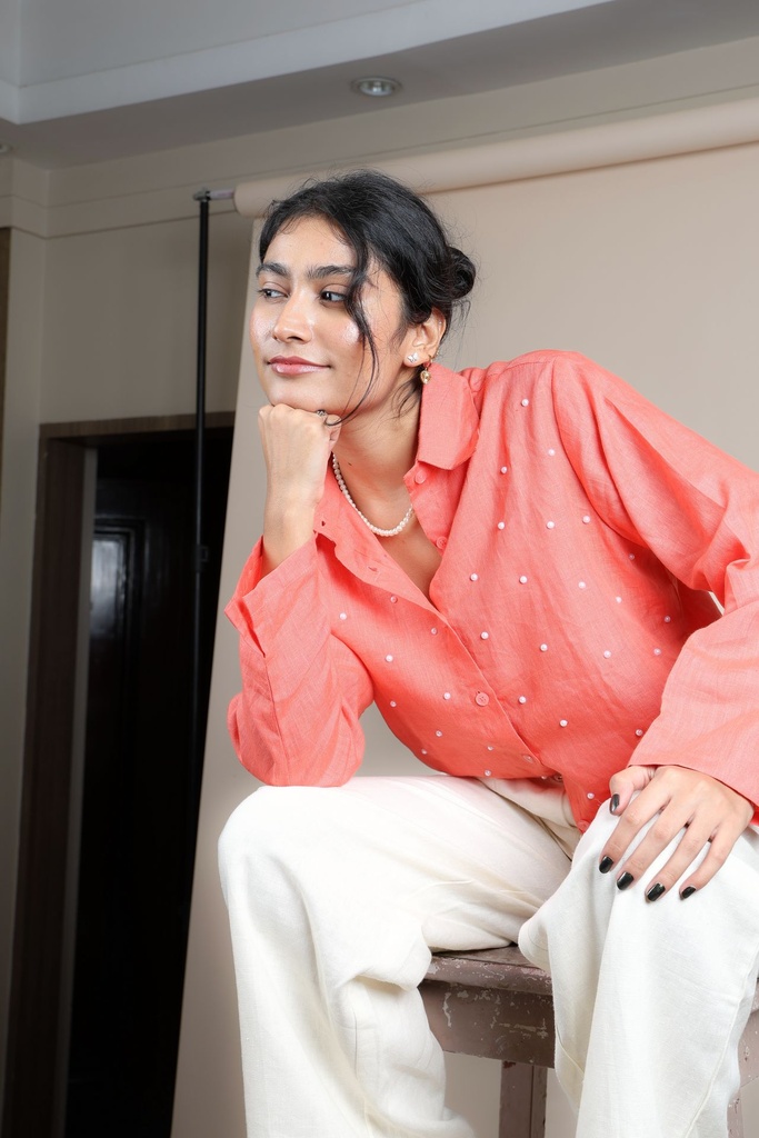  Linen shirt with pearls - Pink
