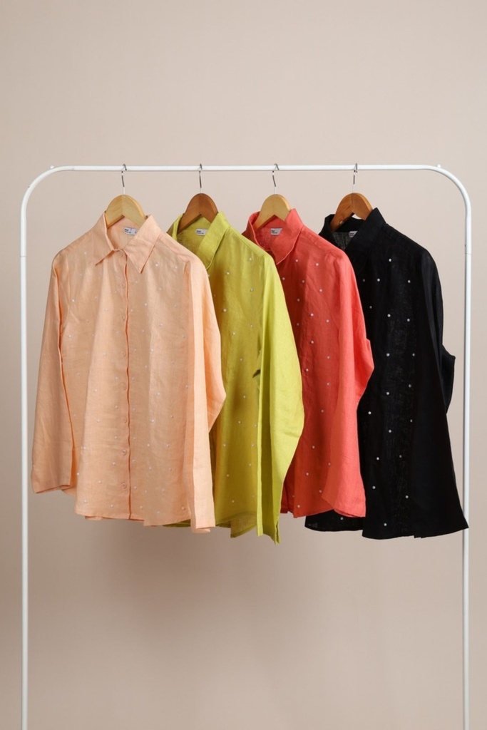 Linen shirt with pearls - Lime Green 