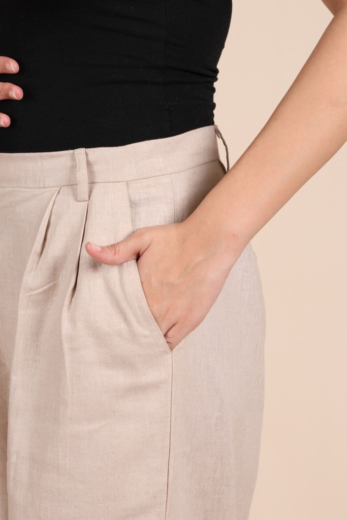 Pure Linen Semi Formal Trousers -  Beige 