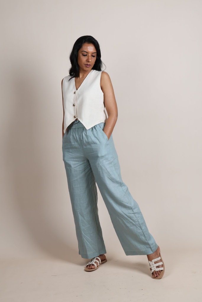 Pure Linen Casual Trousers - Blue