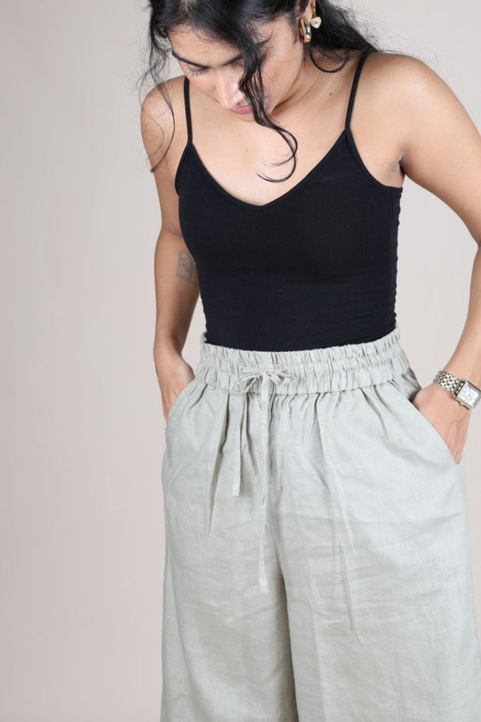 Pure Linen Casual Trousers - Sage