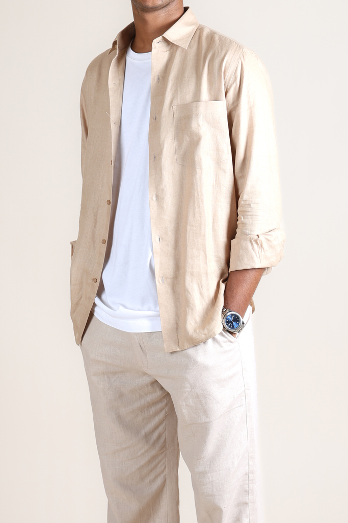 Linen Full Sleeve Shirt - Beige