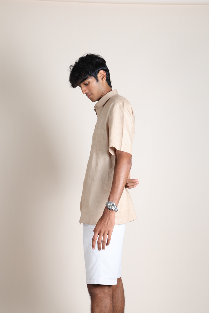 Linen Half Sleeve Shirt - Beige
