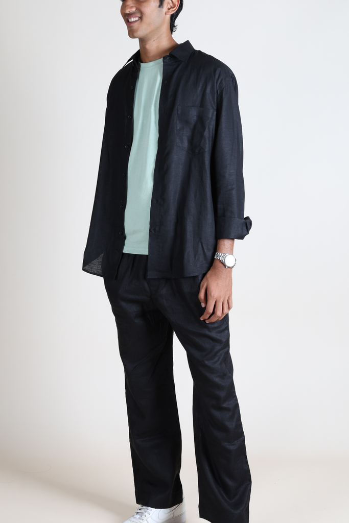 Linen Casual Trousers - Black