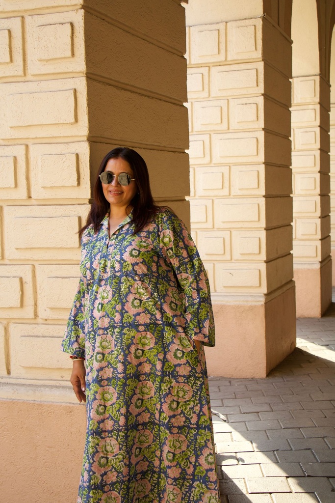 Cotton Hand Embroidered Dress - Blue 
