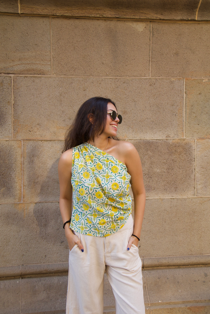 Gathered One Shoulder Top -  White 